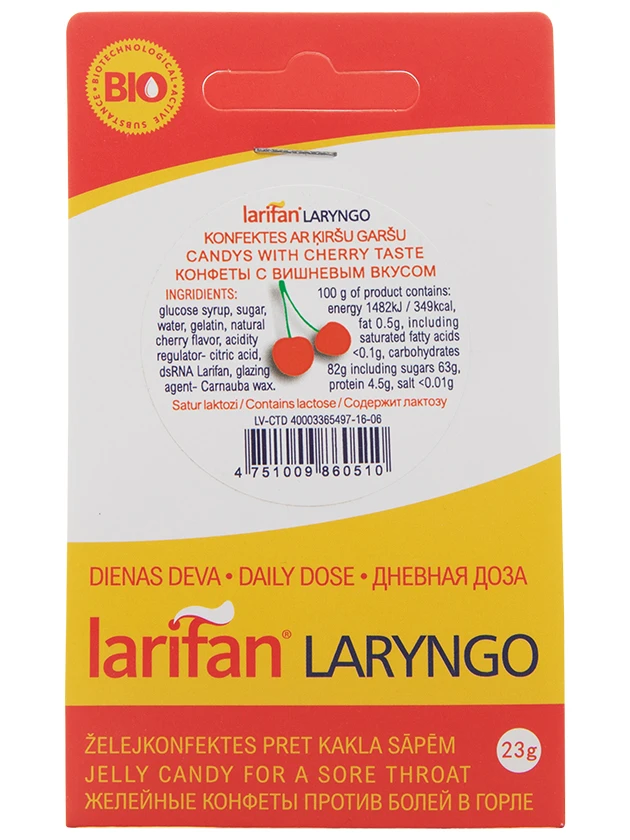 Konfektes Larifan Laryngo, ķiršu, 23 g