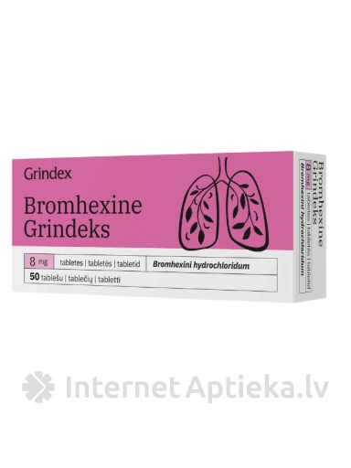 Grindeks bromheksiin 8 mg, 50 tabletti | internetaptieka.lv