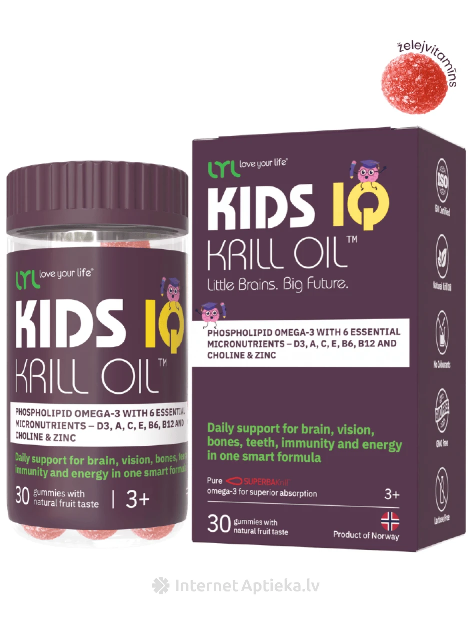 LYL KIDS IQ Krill Oil™️, 30 košļājamas pastilas ar augļu garšu | internetaptieka.lv