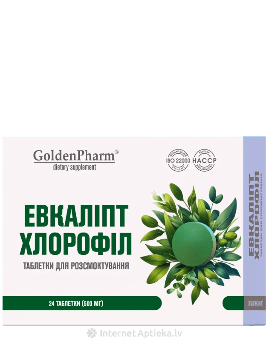 Golden Pharm Eucalyptus+Chlorophyll 500 mg, 24 tabletes | internetaptieka.lv