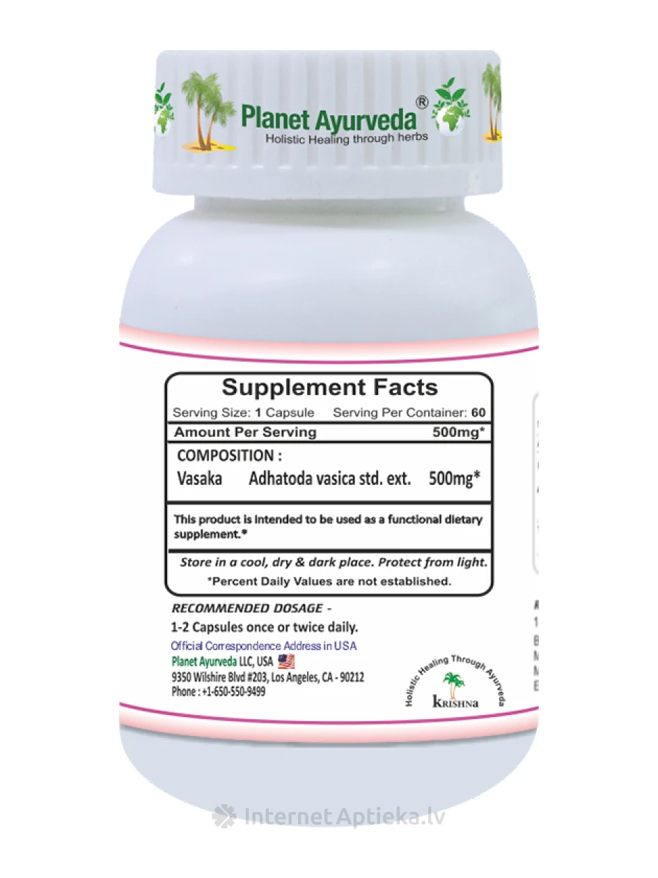 Planet Ayurveda® Vasaka, 60 kapsulas | internetaptieka.lv
