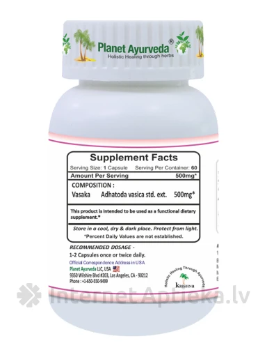 Planet Ayurveda® Vasaka, 60 kapsulas | internetaptieka.lv