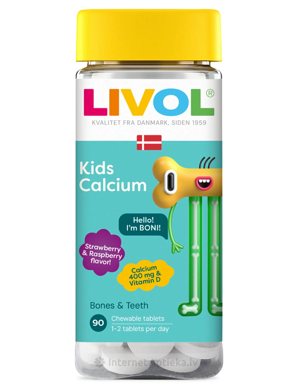 LIVOL KIDS Calcium таблетки со вкусом клубники и малины, 90 шт. | internetaptieka.lv