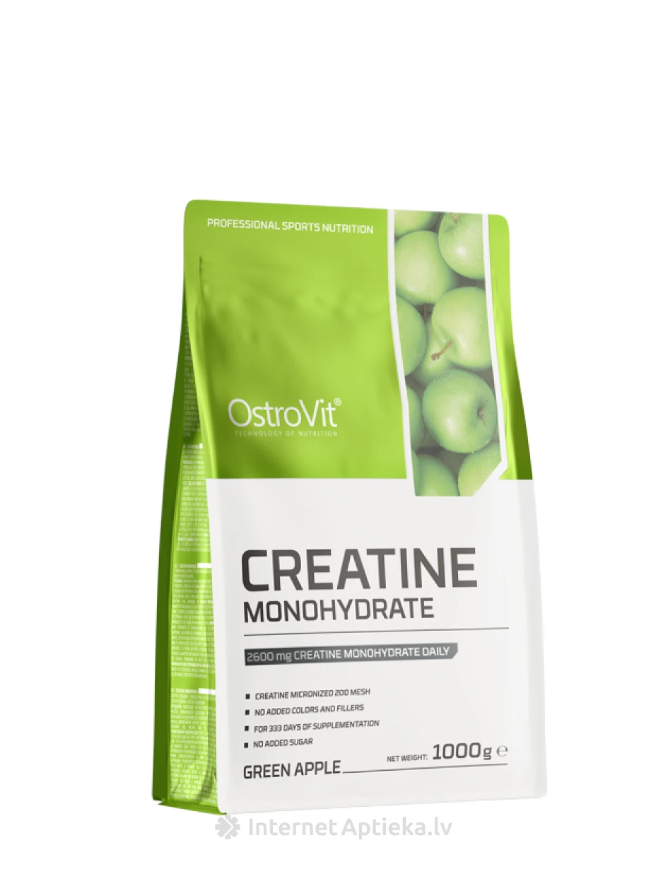 Ostrovit 100% creatine monohydrate (green apple) pulveris, 1000 g | internetaptieka.lv