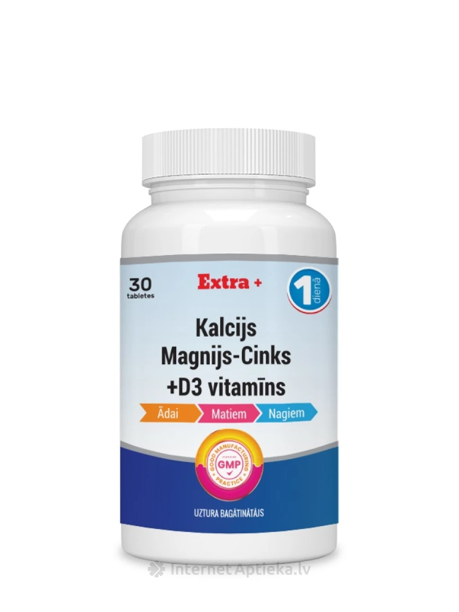 Kaltsium, magneesium, tsink ja D3-vitamiin tabletti, 30 tk. | internetaptieka.lv