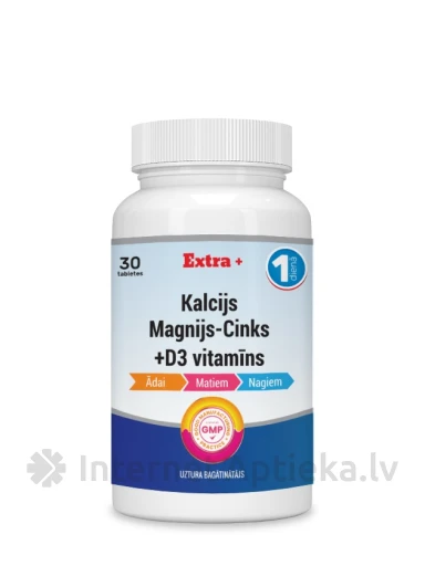 Kaltsium, magneesium, tsink ja D3-vitamiin tabletti, 30 tk. | internetaptieka.lv