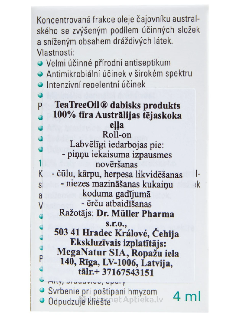 Dr.Muller Tea Tree Oil Roll-on масло австралийского чайного дерева, 4 мл | internetaptieka.lv