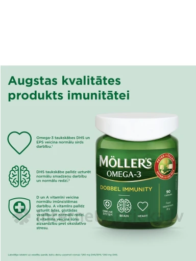 Möller’s zivju eļļa Dobbel Immunity, 90 kapsulas | internetaptieka.lv