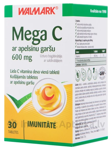 Walmark Mega Vitamīns C 600mg ar apelsīnu garšu, 30 tabletes | internetaptieka.lv