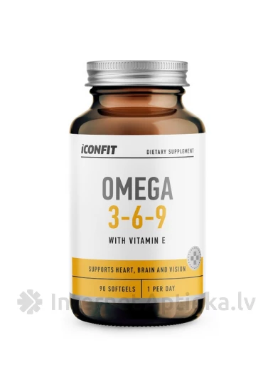 ICONFIT Omega 3, 6 un 9 ar E vitamīnu 1000mg, 90 kapsulas | internetaptieka.lv