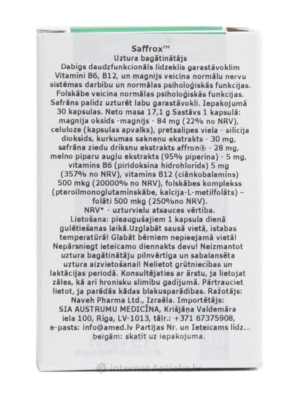Saffrox, 30 капсул | internetaptieka.lv