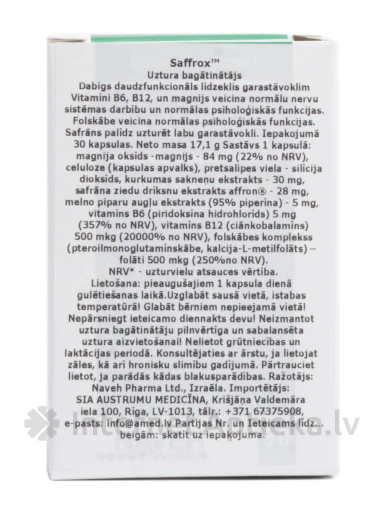 Saffrox, 30 kapsulas | internetaptieka.lv