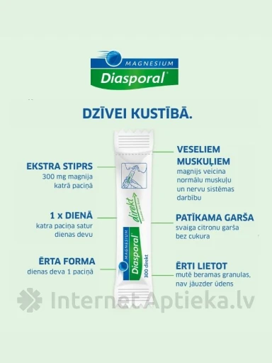 Magnesium Diasporal 300 direkt (magnijs) ar citronu garšu, 20 paciņas | internetaptieka.lv