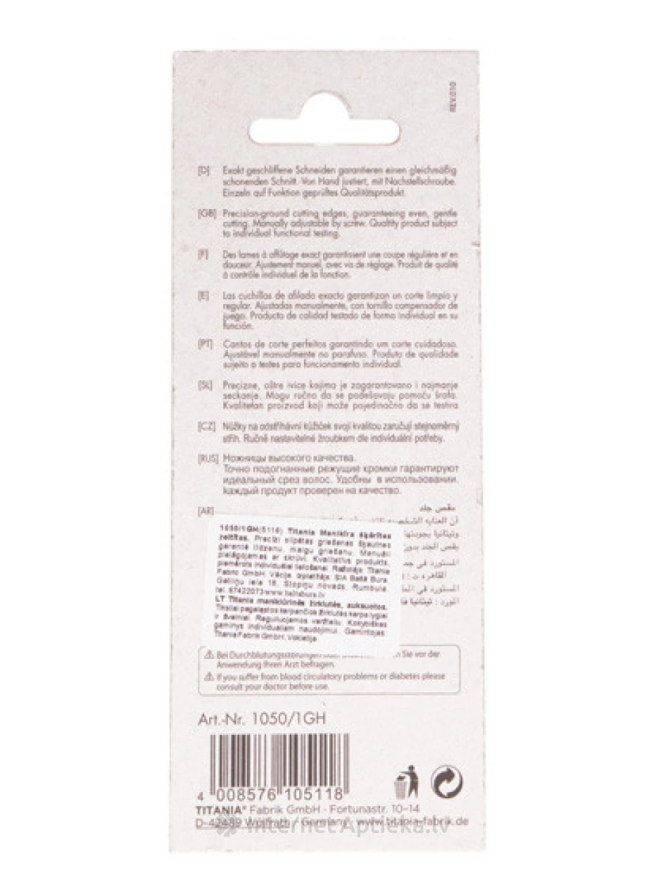 Titania ножницы для ногтей - маникюрные, золотистого цвета, 1 шт. | internetaptieka.lv