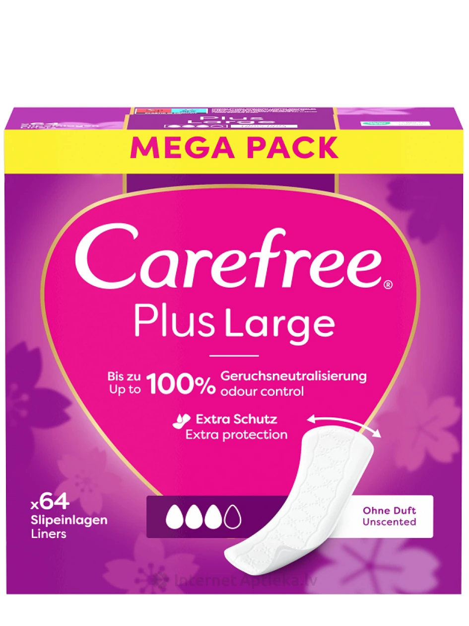 CAREFREE Plus Large Ежедневные прокладки, 64 шт. | internetaptieka.lv