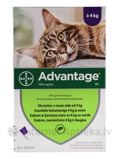 Eelislahendus kirpude vastu üle 4 kg kaaluvatele kassidele, 0,8 ml 80 mg 10%, 4 tk. | internetaptieka.lv