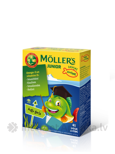 Möller′s Omega-3 Junior рыбий жир для детей, с фруктовым вкусом, 45 пастилок.