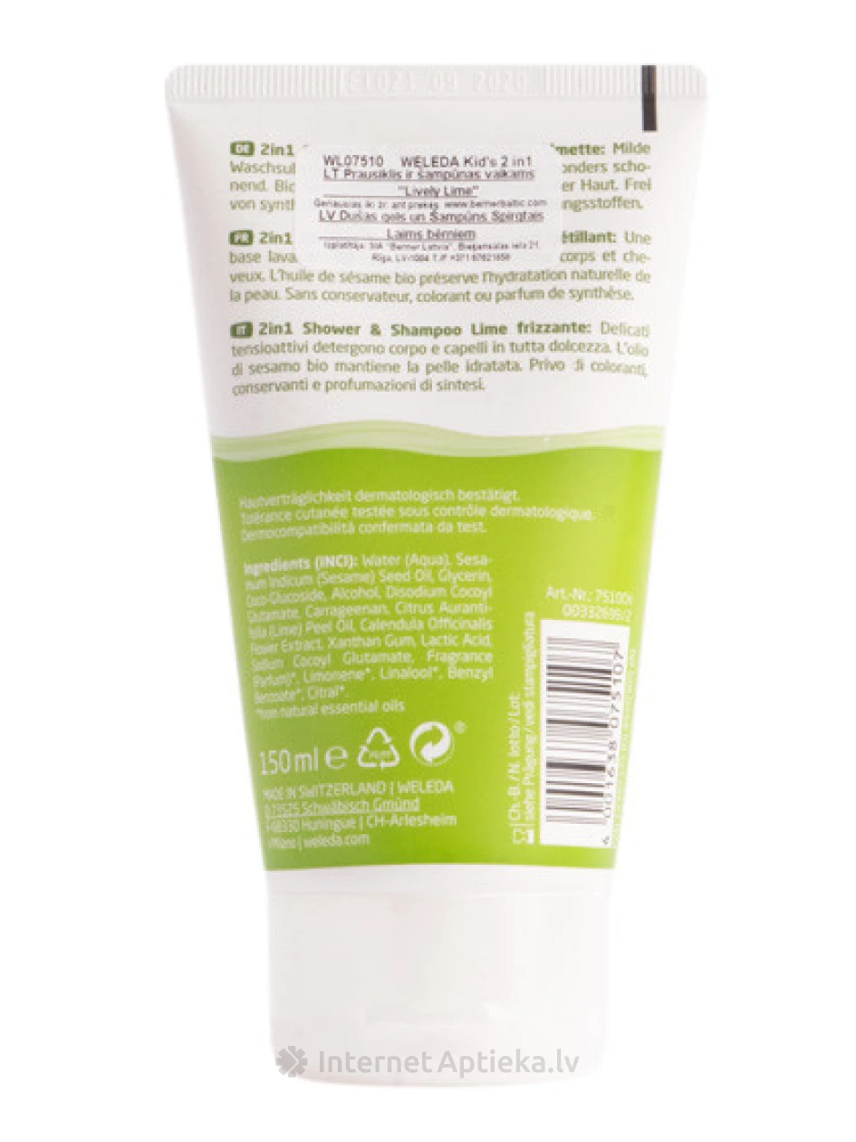 WELEDA KIDS šampūns un dušas želeja ar laimu bērniem, 150 ml, 150 ml | internetaptieka.lv