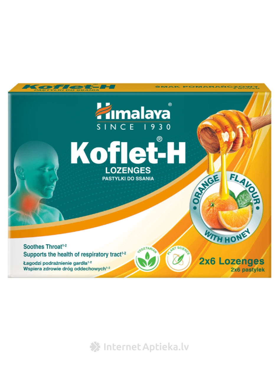 Koflet-H леденцы с вкусом апельсина и меда, 12 шт. | internetaptieka.lv