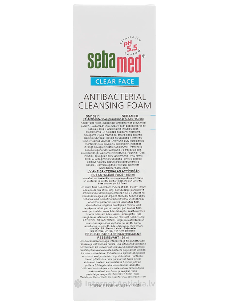 Антибактериальная очищающая пенка SEBAMED CLEAR FACE для проблемной кожи лица, 150 мл | internetaptieka.lv