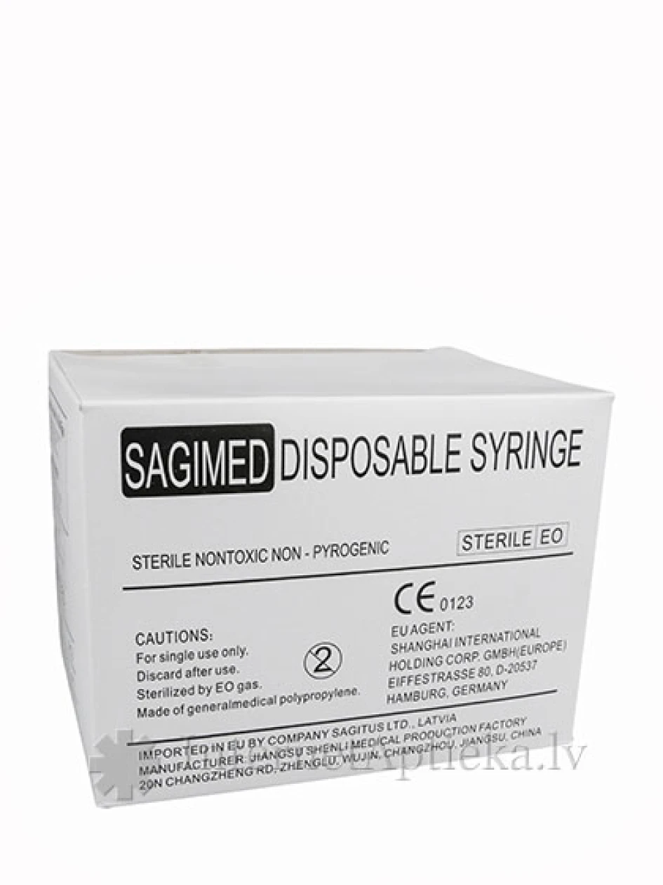 Sagimed Шприц 2 мл, из 3-х частей, с иглой 0.6 х 32 мм, 100 шт. | internetaptieka.lv