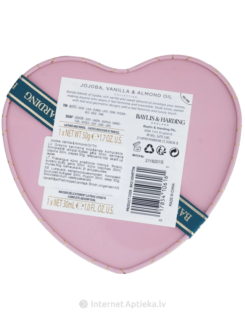 Baylis & Harding Jojoba,Vanilla & Almond Oil Tin dāvanu komplekts, 1 gb. | internetaptieka.lv