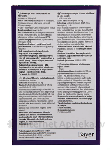 Advantage раствор от блох для кошек более 4 кг, 0.8 мл 80 мг 10%, 4 шт. | internetaptieka.lv