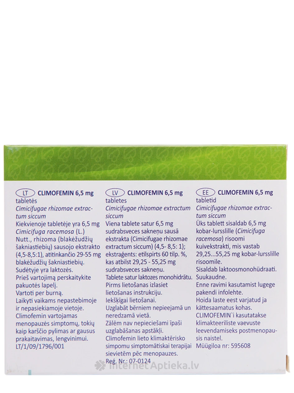 Climofemin 6.5 мг, 30 таблеток | internetaptieka.lv