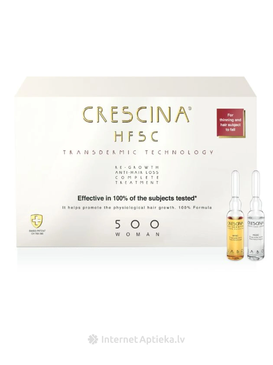 CRESCINA TRANSDERMIC TREATMENT ampullide kompleks NAISTELE, intensiivsus 500 | internetaptieka.lv