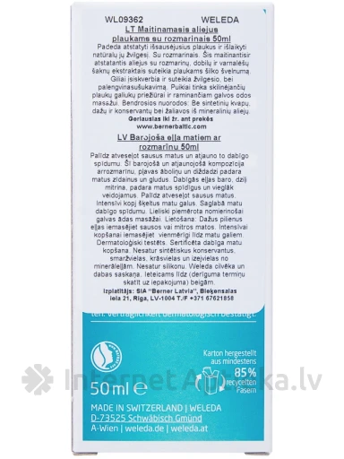 Weleda питательное масло для волос с розмарином, 50 мл | internetaptieka.lv