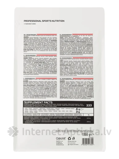 OstroVit 100% Creatine Monohydrate Watermelon Pulber, 1000 g | internetaptieka.lv
