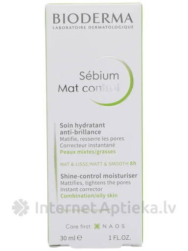 Bioderma Sébium Mat Control увлажняющий крем для комбинированной или жирной кожи, 30 мл | internetaptieka.lv