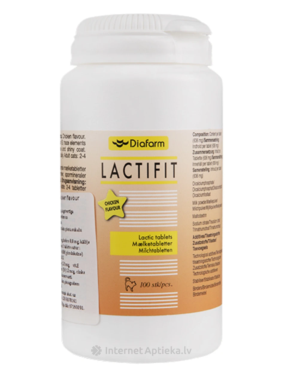 Diafarm Lactifit piimhappetabletid kassidele, kana maitsega, 100 tabletti | internetaptieka.lv