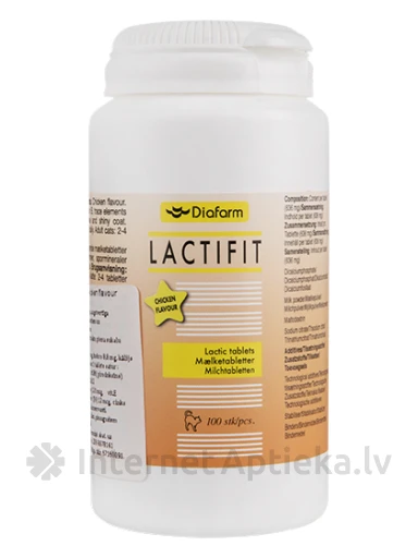 Diafarm Lactifit piimhappetabletid kassidele, kana maitsega, 100 tabletti | internetaptieka.lv
