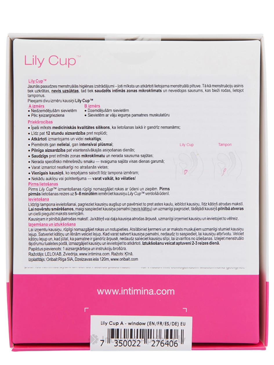 Intimina Lily Cup menstruatsioonikupp, suurus A, Suurus | internetaptieka.lv