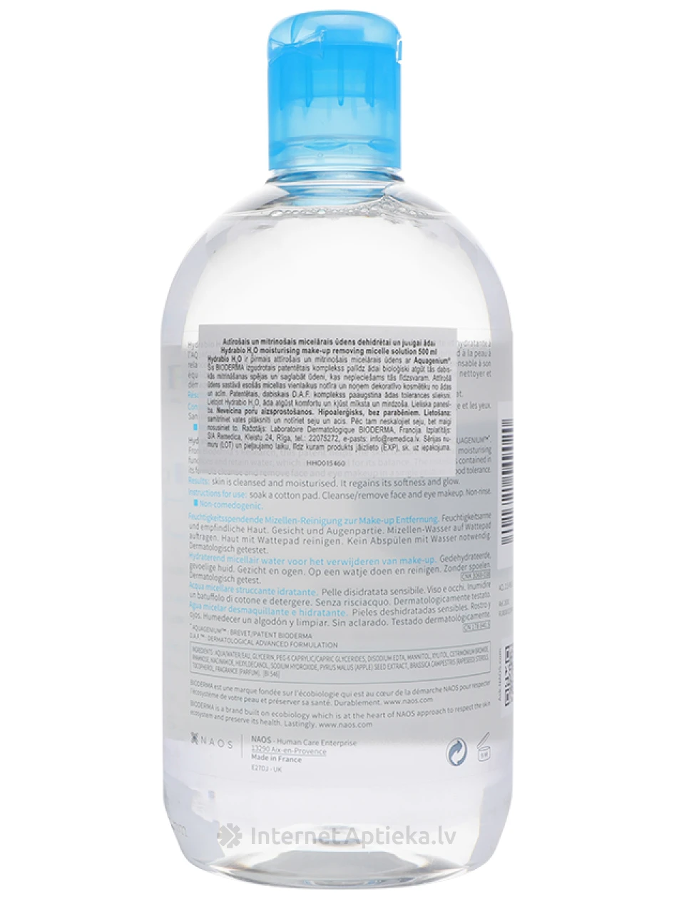 Bioderma Hydrabio H2O мицеллярная вода, без дозатора, 500 мл | internetaptieka.lv