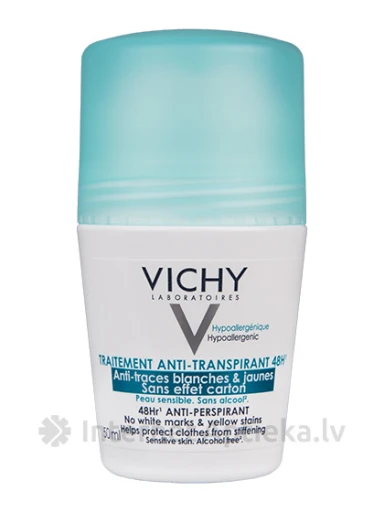 Vichy Deodorant-antiperspirant, hoiab ära valgete ja kollaste plekkide teket, 50 ml | internetaptieka.lv