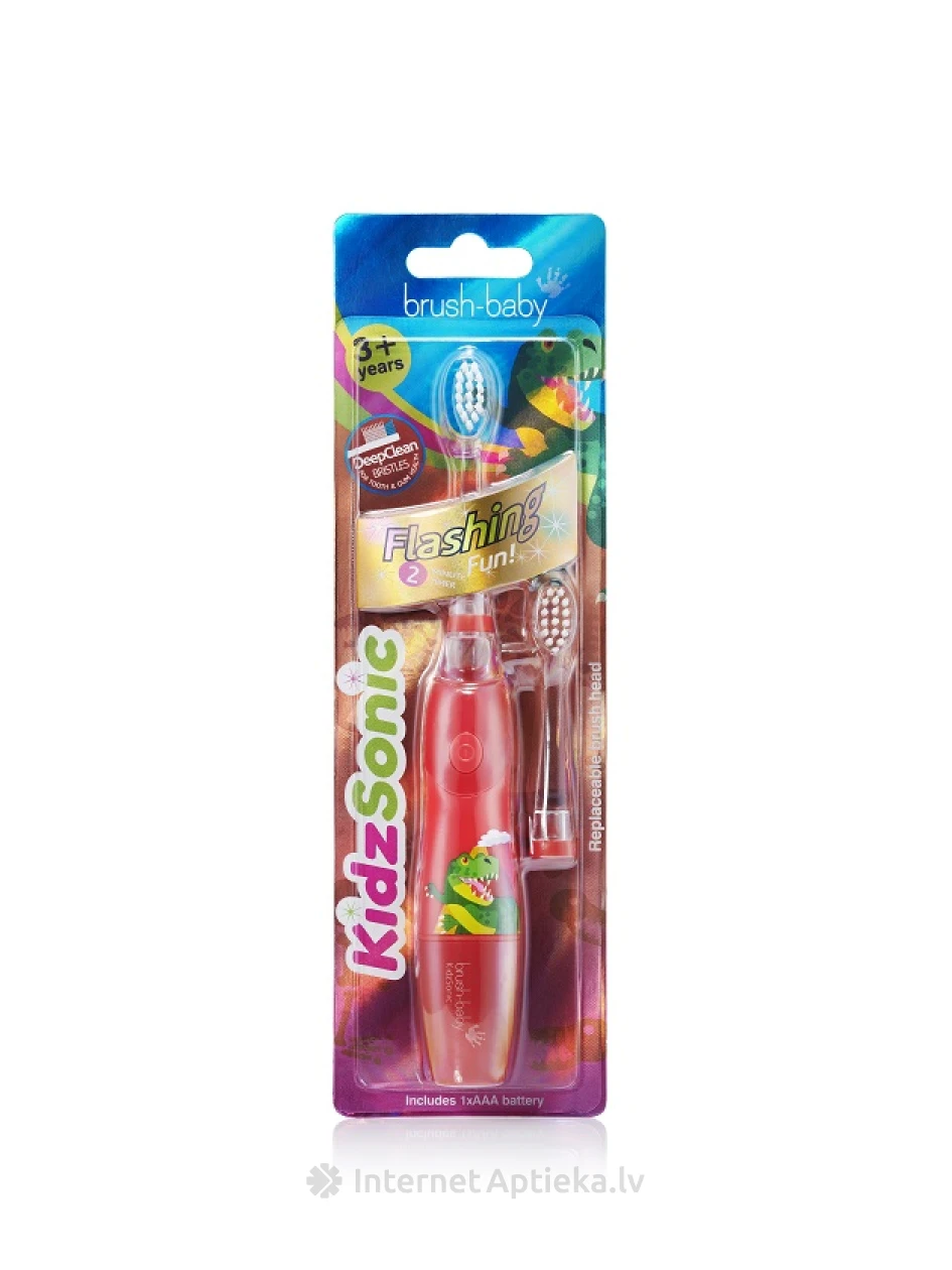 Brush-baby Электрическая зубная щетка KidzSonic Динозавр 3+, 1 шт. | internetaptieka.lv