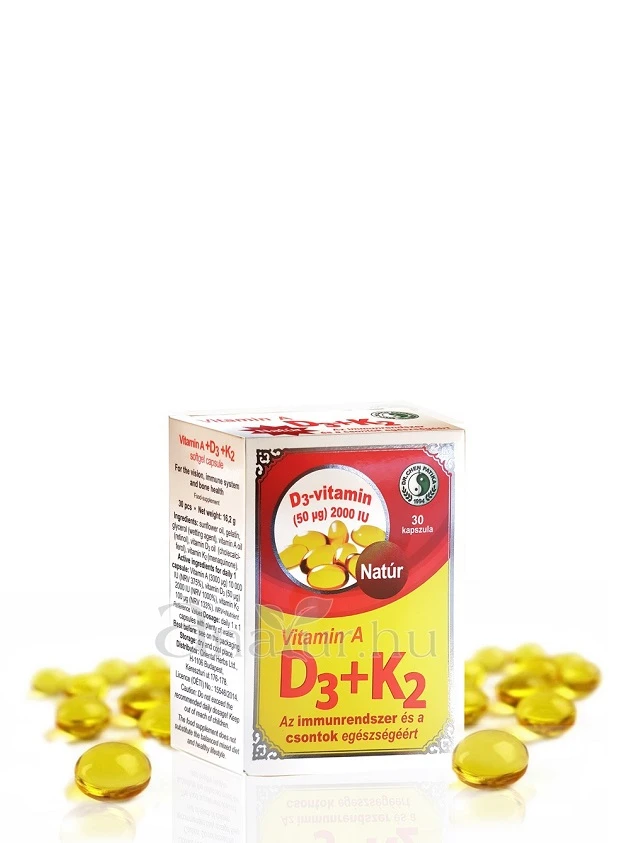 A+D3+K2 vitamīnu kapsulas, 30 gab.