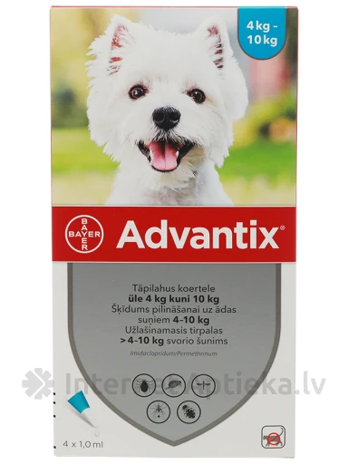 Advantix 100mg šķīdums 1ml suņiem 4-10kg, 4 gb. | internetaptieka.lv