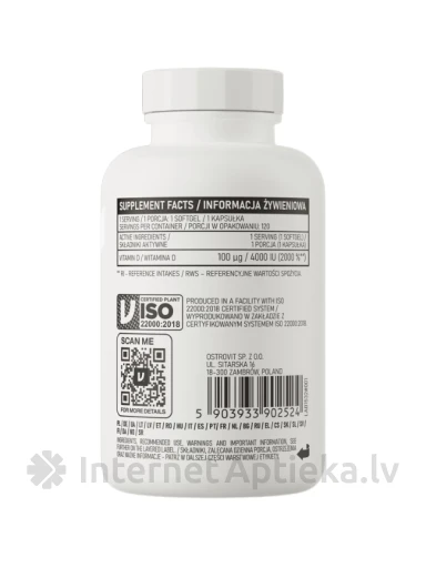 OstroVit Vitamin D3 4000 IU softgels kapsulas, 120 gb. | internetaptieka.lv
