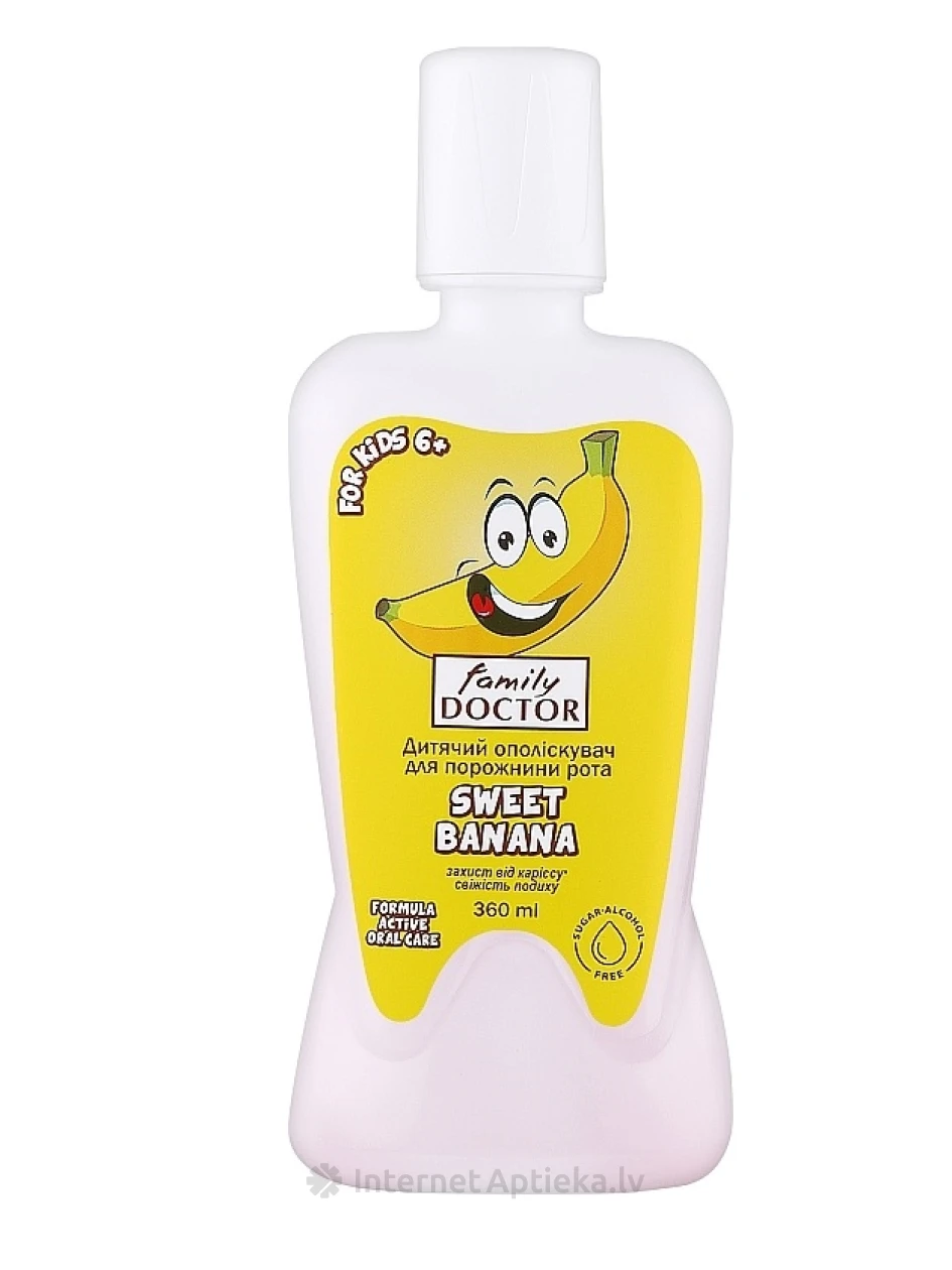 FAMILY DOCTOR Sweet Banana Детский ополаскиватель для полости рта 6+, 360 мл | internetaptieka.lv