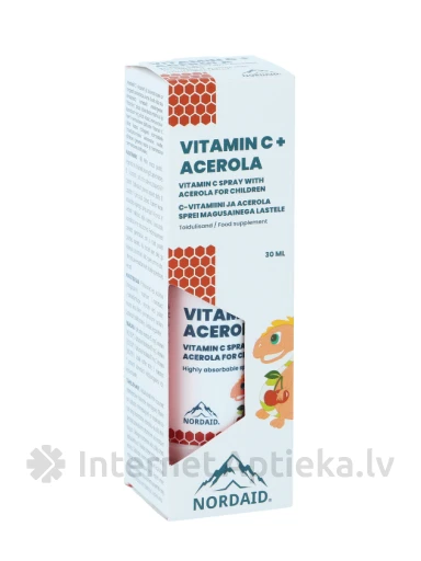 NORDAID Vitaminas C + Acerola Purškiklis, 30 ml | internetaptieka.lv