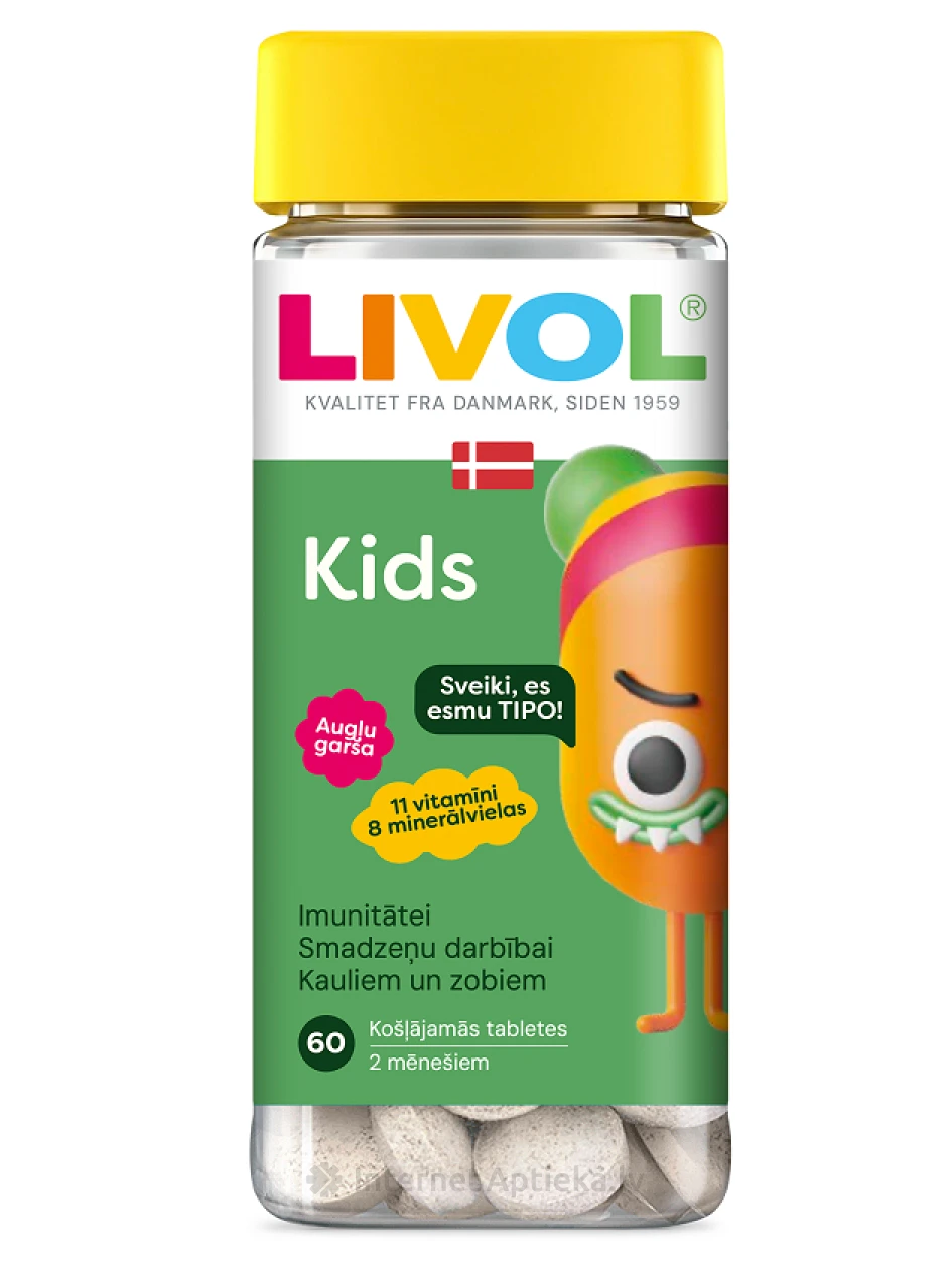LIVOL Kids Augļu garša, 60 košļājamās tabletes | internetaptieka.lv