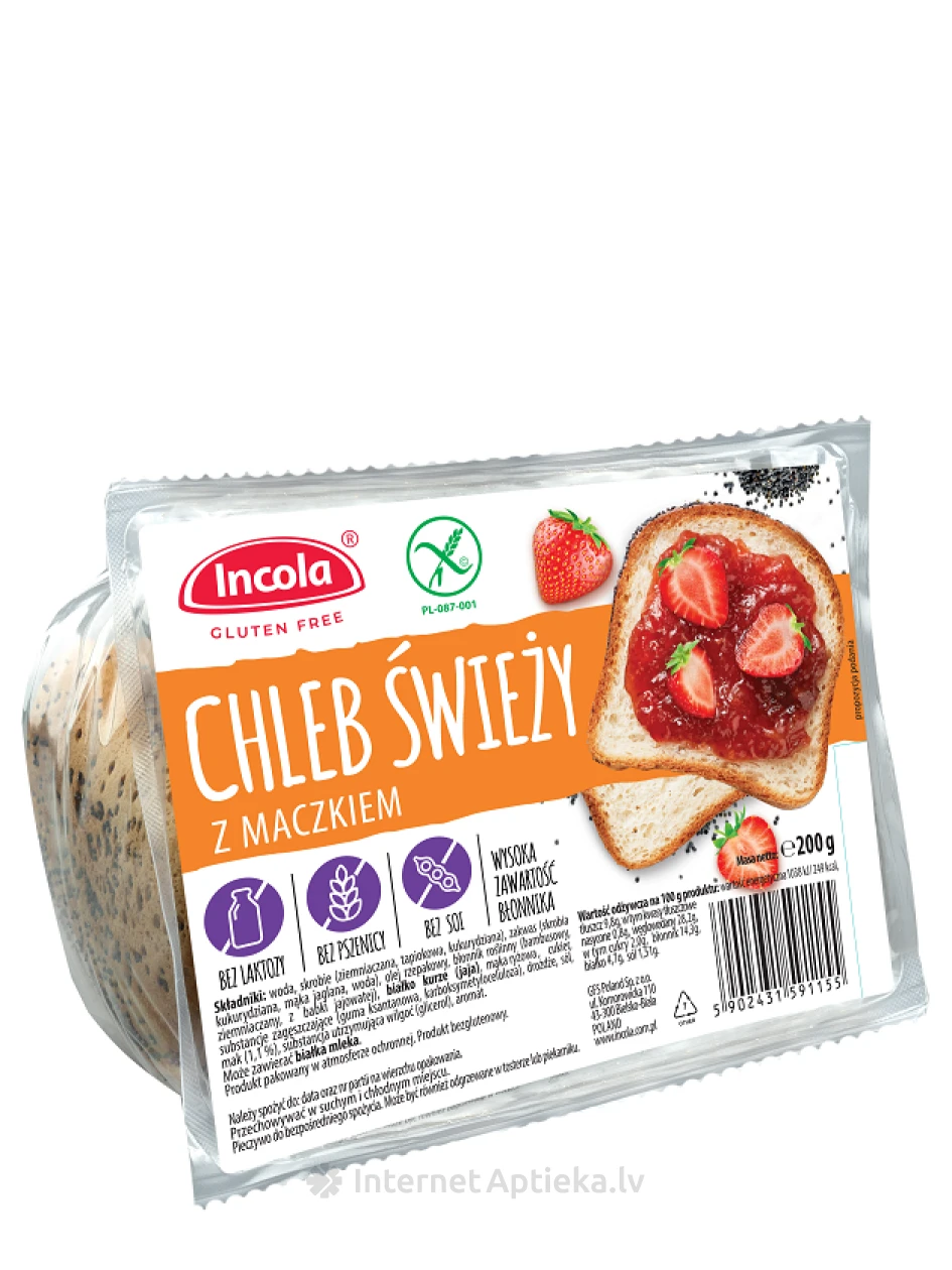 Incola bezglutēna maize ar magoņu sēklām, 350 g | internetaptieka.lv