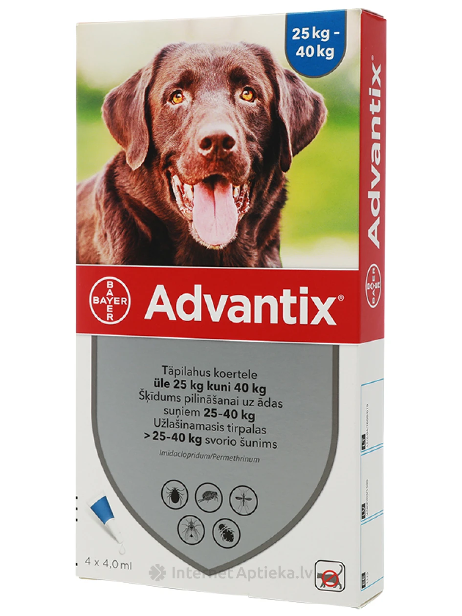 Advantix 400мг жидкость 4мл для собак 25-40 кг, 4шт