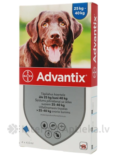 Advantix 400 мг жидкость 4 мл для собак 25-40 кг, 4 шт. | internetaptieka.lv
