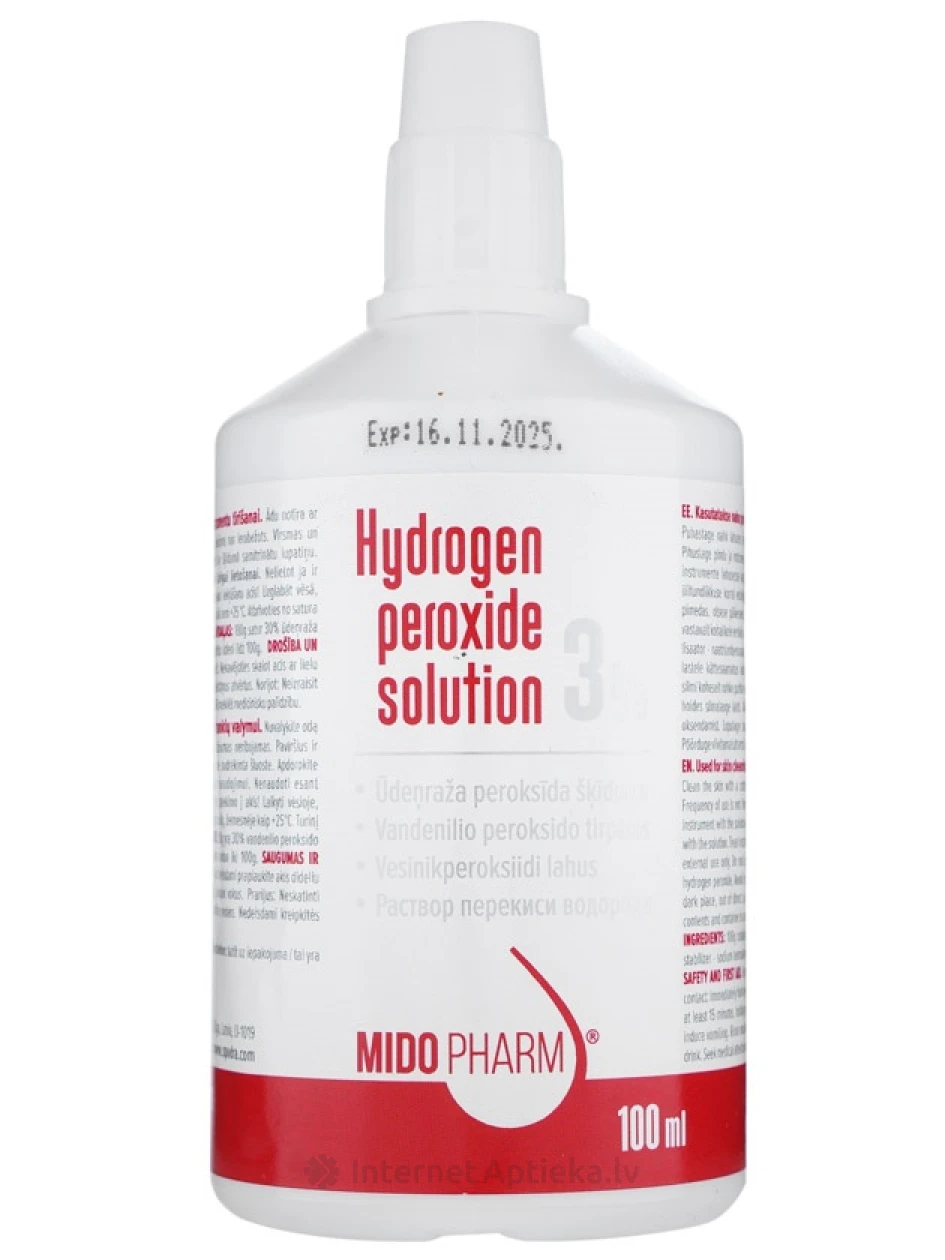 Ūdeņraža peroksīda šķīdums 3%, 100 ml | internetaptieka.lv