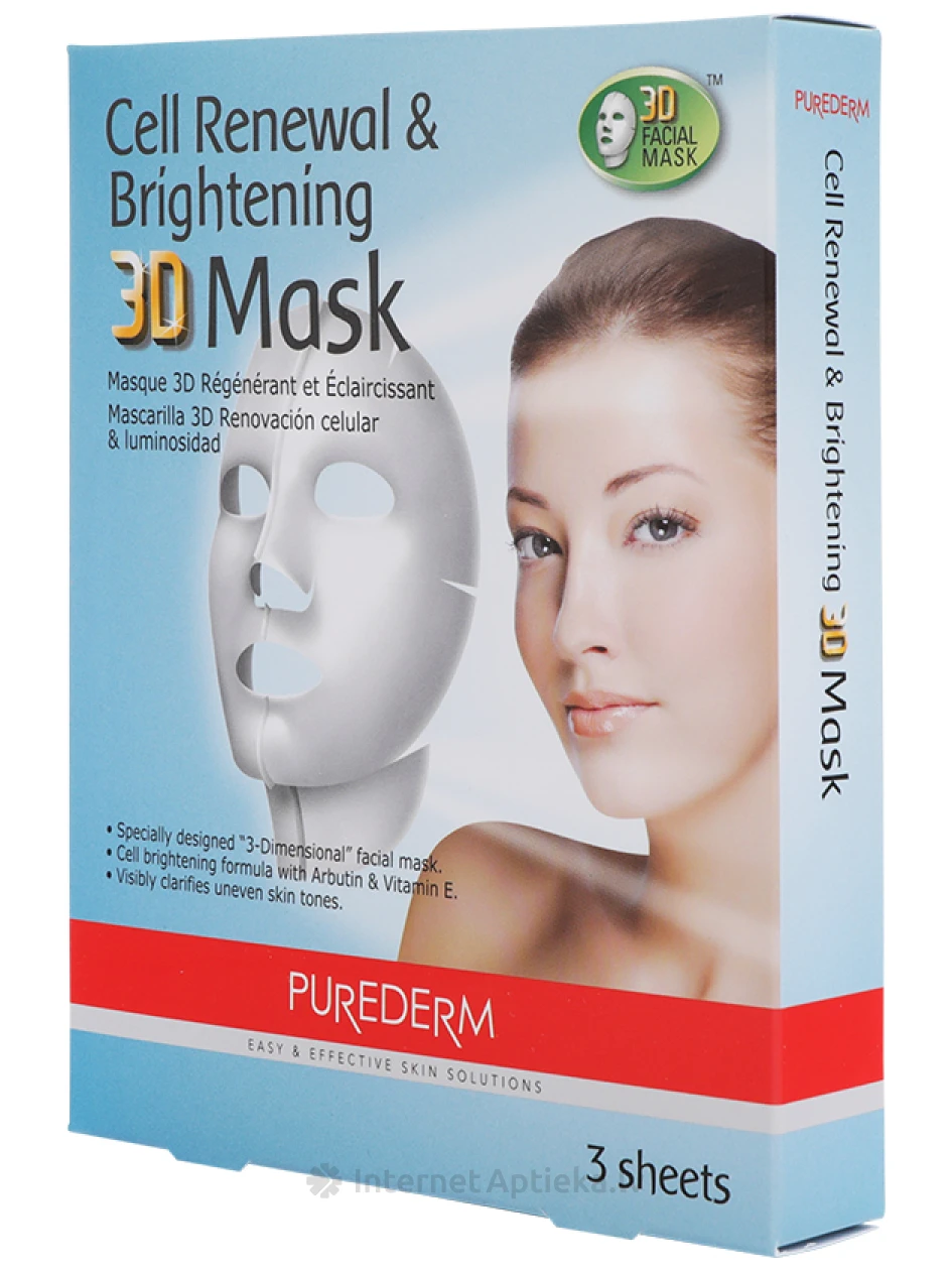 Purederm Восстанавливающая и осветляющая маска для лица 3D, 3 шт. | internetaptieka.lv