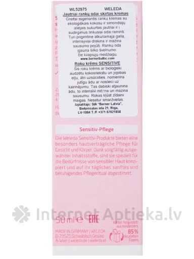 Weleda Sensitive успокаивающий крем для рук для чувствительной кожи, 50 мл | internetaptieka.lv